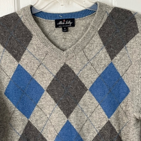 Allen Solly Men's 100% 2 Ply Cashmere Argyle V Neck Sweater M Preppy Academia - Picture 2 of 14